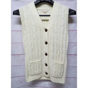 Vintage Sweater Vest Cream Acrylic w/ Buttons Marianne Fashions Medium